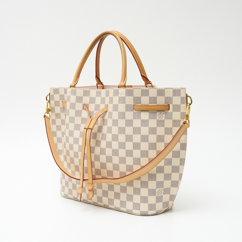 Louis Vuitton White Damier Bag Leather Shoulder Girolatta Azur